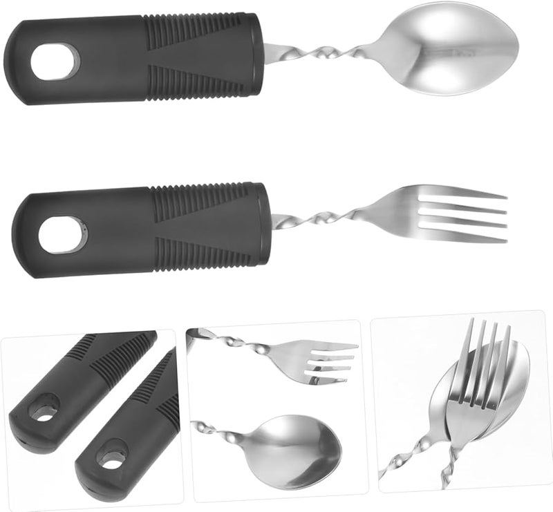 Elderly Fork And Spoon Set With Non Slip Grip For Disabled Patients Kitchen Utensils - Image 3